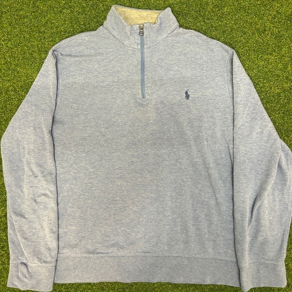 Polo Ralph Lauren Mens Large Blue Heather Quarter Zip Pullover Sweater Pony Logo